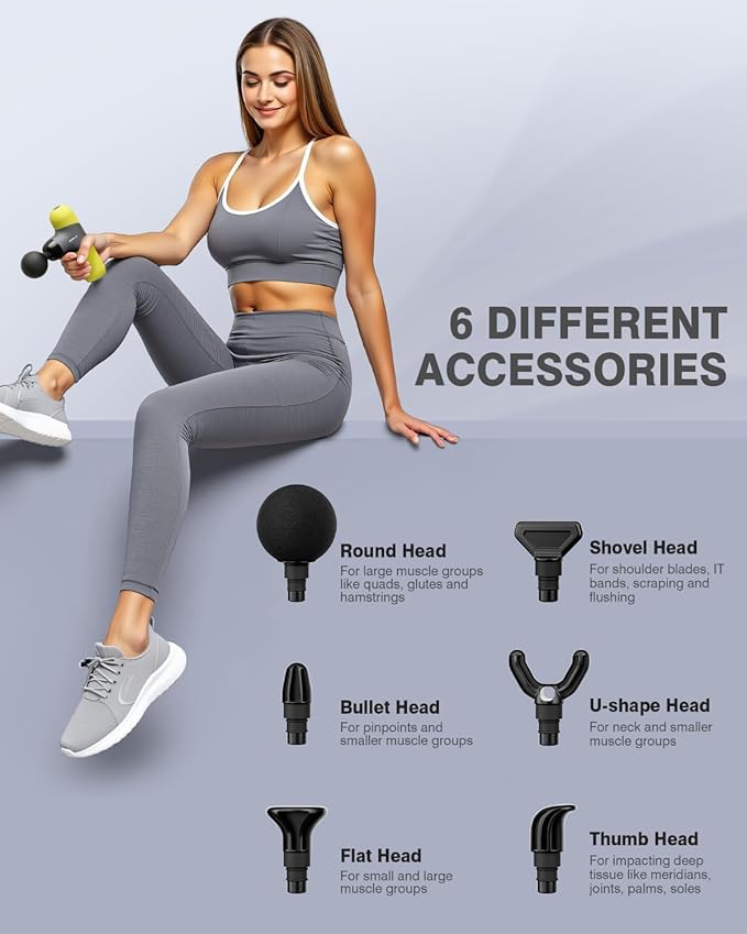 Morelax Mini Massage Gun Portable Deep Tissue Muscle Percussion Massager Electric Handheld Sport Massager with 6 Massage Heads 4 Speed Best Gift (Yellow)