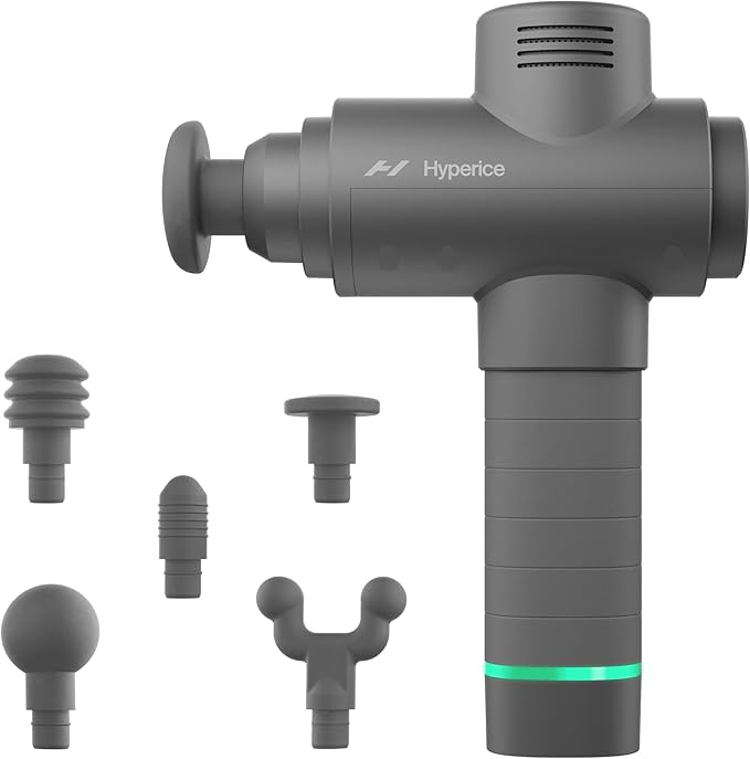 Hyperice Hypervolt 2 Grey - Featuring Quiet Glide Technology - Handheld Percussion Massage Gun | 3 Speeds 5 Interchangeable Heads | Helps Relieve Sore Muscles and Stiffness