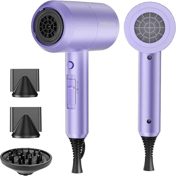 SHRATE Ionic Hair Dryer with Diffuser | Professional Blow Dryer for Curly Frizzy &amp All Hair Types | Low Noise &amp Gentle for Sensitive Hair | Compact &amp Portable Design for Home Travel Wom