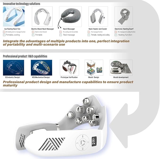 Portable Hanging Bladeless Massagers for Neck with 8 Bionic Massage Heads and Smart Heat and Cold Massager with 3 Adjustable Strength USB Rechargeable