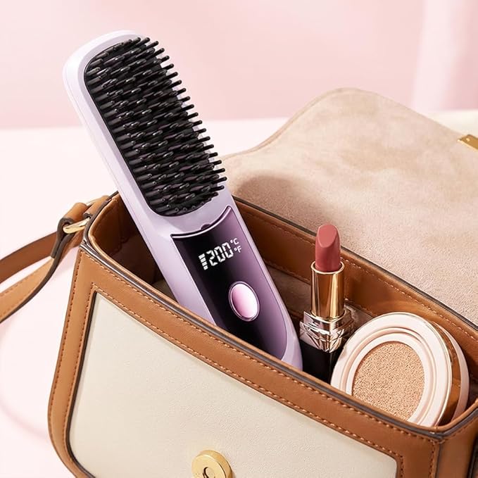 GO Brush 2026 Upgraded Cordless Hair Straightener Brush with LCD Temperature Display Portable Fast Heating USB Rechargeable 30+ Mins Runtime for Travel Fine to Coarse Hair (White)