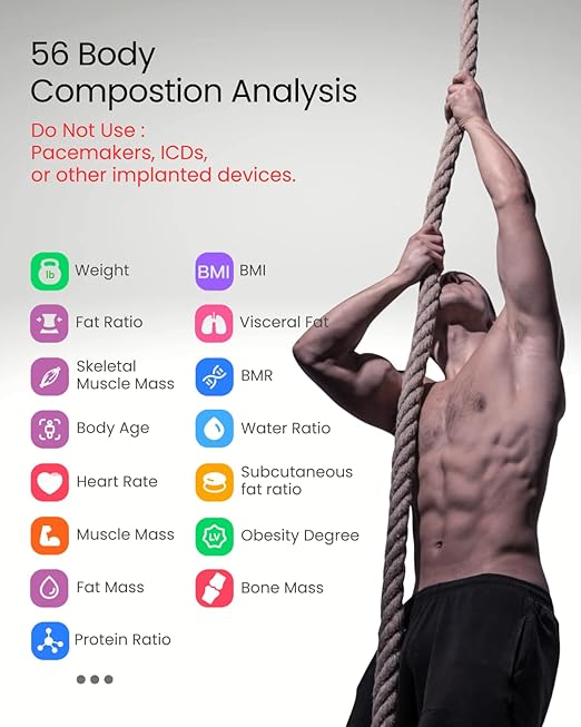 8 Electrodes Smart Scale for Body Weight BMI Body Fat Muscle Mass Dual Frequency Digital Bathroom Scale 56 Full Body Composition Analysis Sync App Bluetooth 400 lbs - Nexa 5