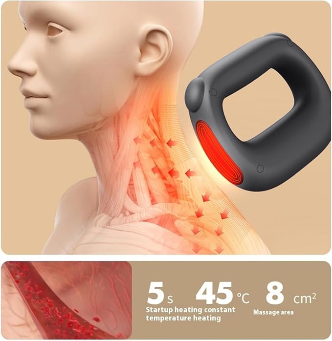 Deep Tissue Percussion Muscle Massage Gun: with Heat Adjustable Intensity and Speed Super Quiet USB-C Rechargeable Portable Pain Relief for Athletes and Everyone Ideal Gift（Black）
