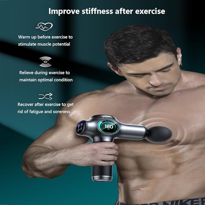 Massager Deep Tissue Back Massage for Athletes 99-Level Adjustment Storage Box with 8 Interchangeable Massage Heads Power Display Silent Impact Massager for Pain ReliefGreen