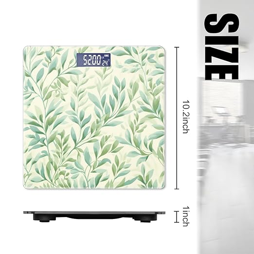 Digital Scale for Body Weight Highly Precision Bathroom Weight Scale 400 lbs with Backlit Display Personalized Scale for Home-Watercolor Light Green Willow Leaves Pattern