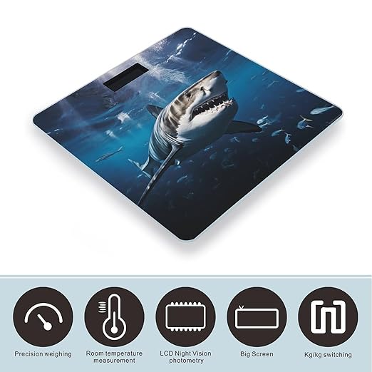 Great White Shark Bathroom Scale Rounded Smart Scale for Body Weight Automatic Power On/Off Weight Scales Accurate Bathroom Digital Scales for Pet Home Bedroom Kitchen