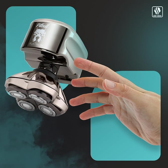 Skull Shaver Pitbull Platinum PRO Head &amp Face Shaver Kit - Cordless Electric Shaver - Wet &amp Dry Shaving Capabilities - Comes with Travel Case USB Charging Cable &amp Rinse Stand