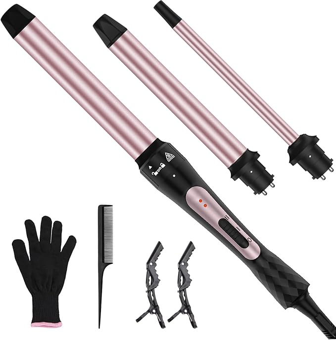 Wand Curling Iron Set 3 in 1 Curling Iron with Interchangeable Barrels (0.35 1 1.25) for Versatile Curls Fast Heating Curling Wand Hair Waver Crimper Hair Tool Ideal for Gifts