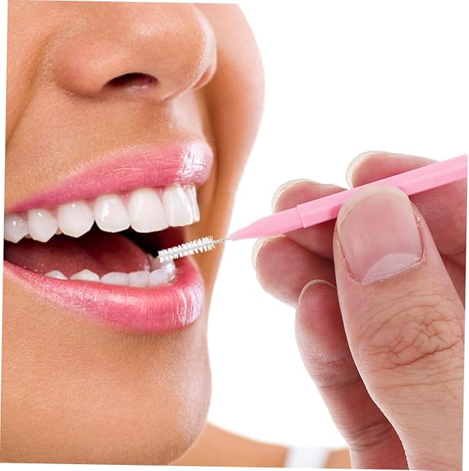 200pcs Braces Brush Small Interdental Brush Between Tooth Flossing Pick Toothpick Cleaners Oral Flosser Oral Cleaning Supplies for Travel Home Pink