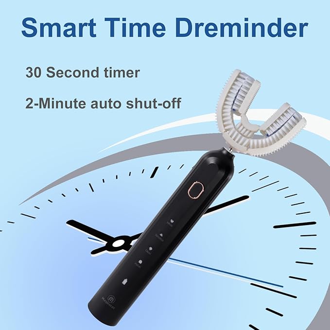 Ultrasonic U-Shaped Toothbrush for Adults Electric Toothbrush has 23760 Nylon BristlesAutomatic 360-degree Cleaning and Waterproof IPX7 4 Modes for Teeth Whitening (Black)