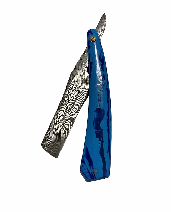Hand Made Damascus Steel Straight Razor shaving razor folding knife Ready Classic Barber Blade Edge Men Straight Razor Be Close Shave Best Great Gift (Bule)