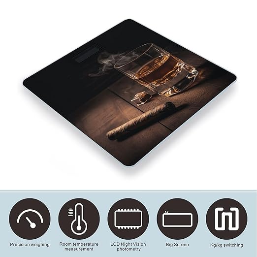 Cigar &amp Whiskey Digital Bathroom Scale Fashion Unique Weight Scale BMI Anti-Slip Precision Weighing Scales Suitable for Home Bedrooms Use and Gift