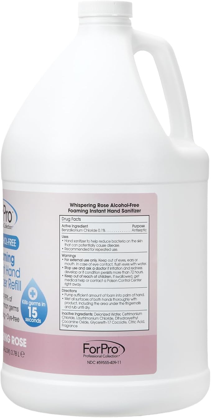 ForPro Alcohol-Free Foaming Instant Hand Sanitizer Moisturizing Dye-Free Formula Whispering Rose Scent 1 Gallon (128 fl oz) Refill