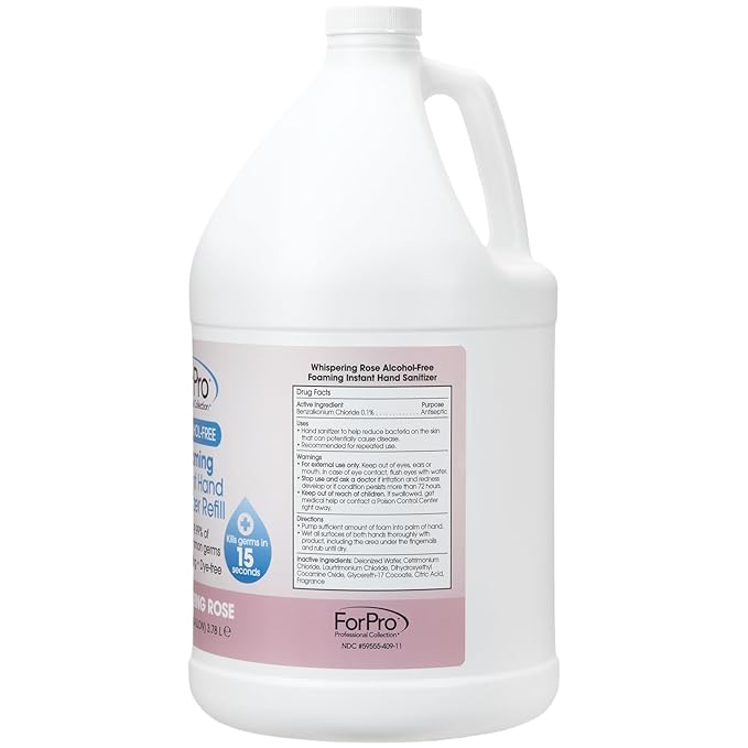 ForPro Alcohol-Free Foaming Instant Hand Sanitizer Moisturizing Dye-Free Formula Whispering Rose Scent 1 Gallon (128 fl oz) Refill