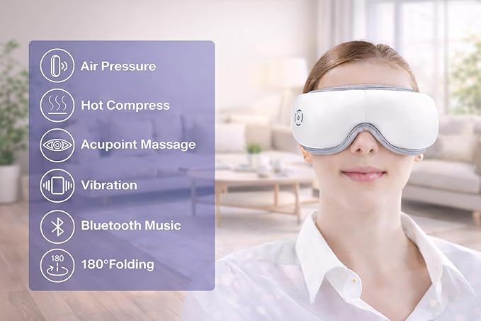 Heated Eye Massager for Dry Eye &amp Migraine Relief FSA Eligible/HSA Eligible Gentle Warmth &amp Light Compression Foldable Rechargeable Eye Mask One-Button Easy Operation