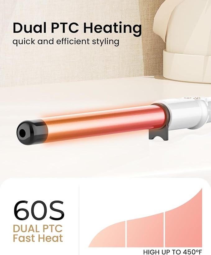 1 Inch Extra Long Barrel Curling Wand Ceramic Tourmaline Curling Wand Professional Dual Voltage with Adjustable Temperature
