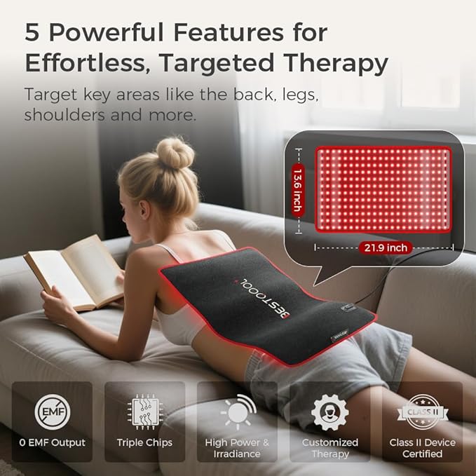 BestQool Red Light Therapy for Body Dual Chip 660nm 850nm Red Near Infrared Light with Timer Large Pads Belt Wearable Wrap Infrared Light Therapy for Knee Back Waist Elbow. 43W