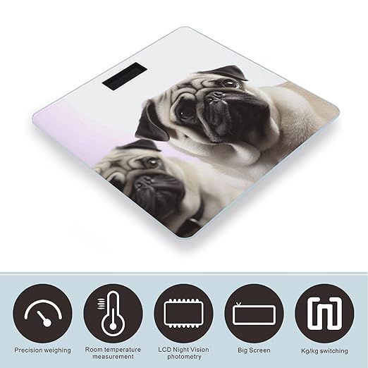 Pug DogScale for Body Weight with LCD High Precision Weighing Scales Fashion Sturdy Tempered Glass Weight Scales Easy-to-Read Digital Bathroom Scale for Daily 400lb