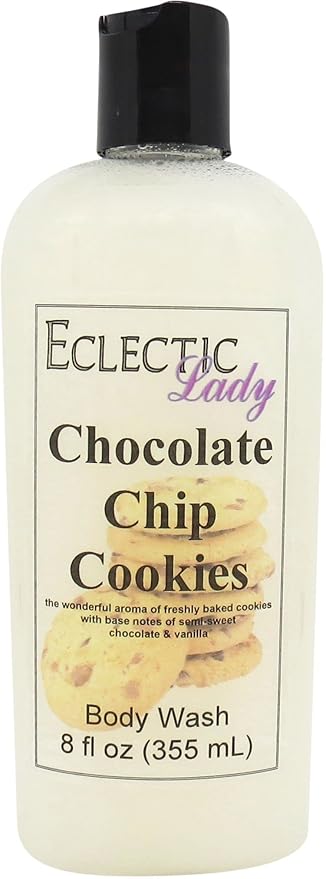 Eclectic Lady Liquid Pearl Body Wash - Chocolate Chip Cookies Scent 3-in-1 Use For Bubble Bath Hand Soap &amp Body Wash Phthalate-Free Chocolate Chip Cookies Fragrance Handcrafted in USA (8 oz)