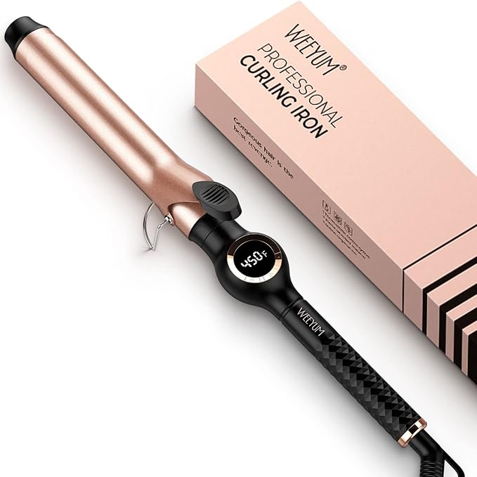 WEEYUM 1 1/4 Inch Ceramic Tourmaline Hair Curling Iron Long Barrel Curling Wand Double Voltage(100-240V)
