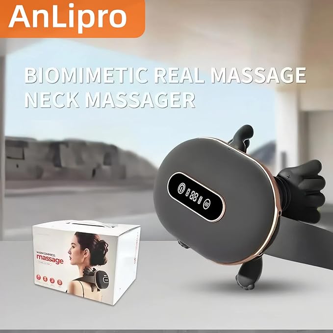 SALAN Heat Therapy Neck and Shoulder Massager Deep Muscle Tissue Massage Bionic Fingers Real Pressure-Sensitive FeedbackPortable Wireless Relax Anytime and Anywhere (Black)