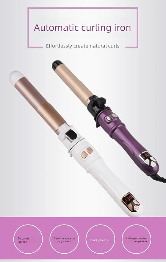 Fully Automatic Curling Iron Digital Temperature Display Adjustable from 100-230 ℃ Easy to Create Natural Curls. (Purple 32MM)