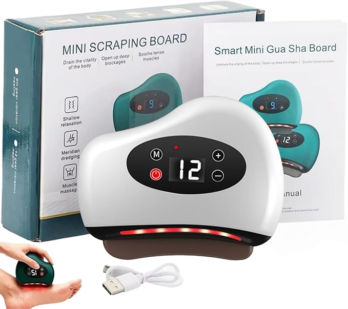 Foot Scraper Plantar Fasciitis 12 Massage Levels and 12 Heat Levels Red Light Heated Gua Sha Device for Plantar Fasciitis 4-in-1 Vibration Device for Muscle Care (White)