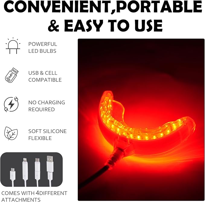 Red Light Therapy for Gums Toothache Relief Periodontal Light Bleeding Gums Gum Health Red Light with adapters for USB/C iPhone and Android from (White)