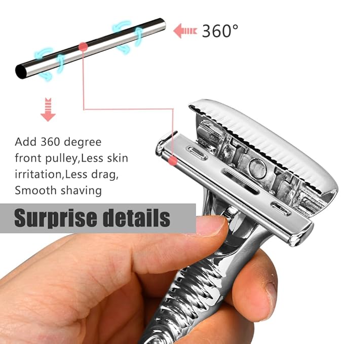Magnetic Safety Razor for Men Smooth Single Blade Shave Easy Blade Change Stainless Steel Mens Face Razor Durable Blade Shavers for Men - Silver