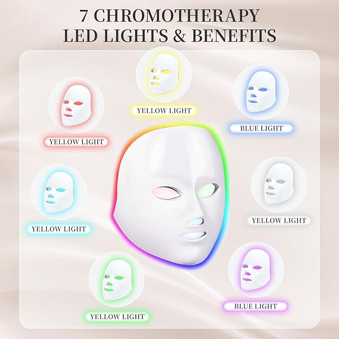 LED Face Mask Light Therapy Red Light Therapy Mask with 7 Colors 850nm Infrared &amp Red Light Therapy for Face Portable Anti-Aging Skin Rejuvenation Tool with Timer for Home Use