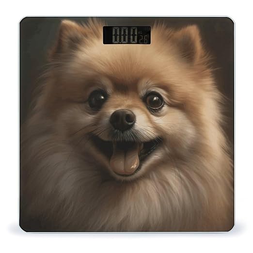Cute Pomeranian Bathroom Scale Large LCD Backlight Display Digital Scale Rounded Corners Body Scales Automatic Power On/Off Bathroom Scales for Home Bedrooms