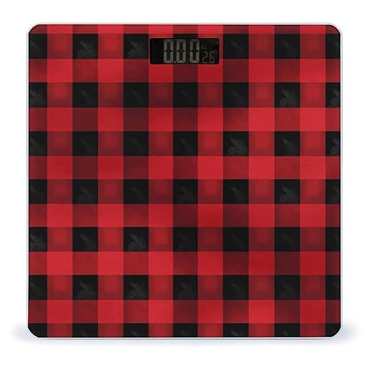 Red Black Buffalo Check Plaid Pattern Weight Scale Large Bathroom Scales Digital Weight with Bright LED Display Non Slip Automatic Weighing Scale Fashion Weighing Machine for Body