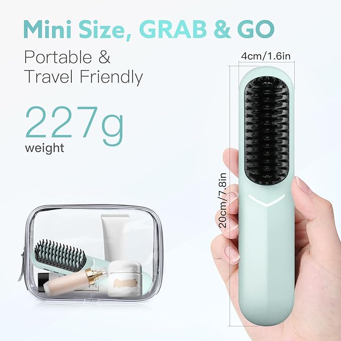 Cordless Hair Straightener Brush - Webeauty Portable On-The-Go Straightener for Women | USB Rechargeable Fast Heating 200M Negative Ions 6400mAh Perfect for Daily Commute &amp Short Trips (Ice Bl