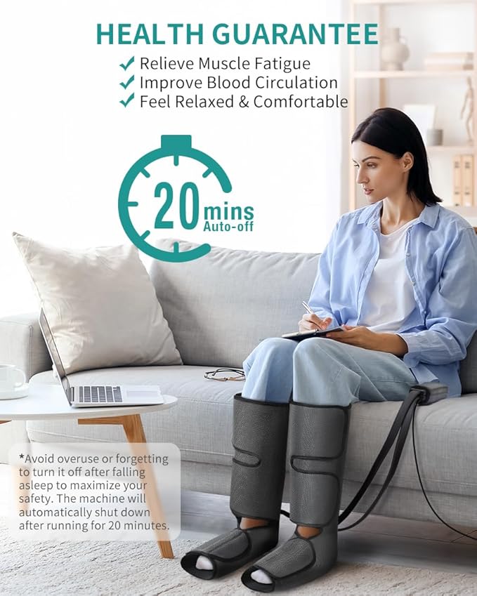 Nekteck Leg Compression Massager for Circulation and Relaxation FSA Eligible Foot and Calf Massage Machine 2 Modes 3 Intensities with Hand-held Controller for Pain Relief HSA Adjustable Leg Wraps