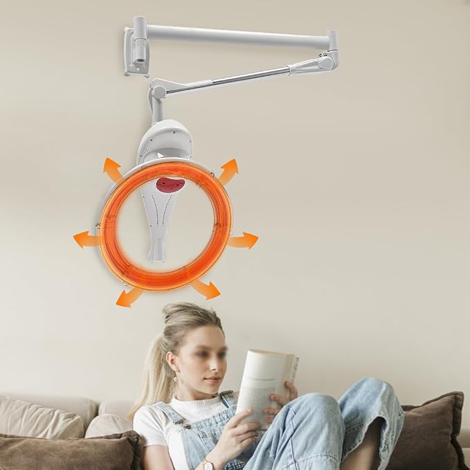 Multifunctional Hair Treatment Machine Wall Mount Orbiting Rotating Hair Treatment Machine with 360° Rotating Heat Ring 60-Min Timer and Adjustable Arms for Salon Spa Family (White)