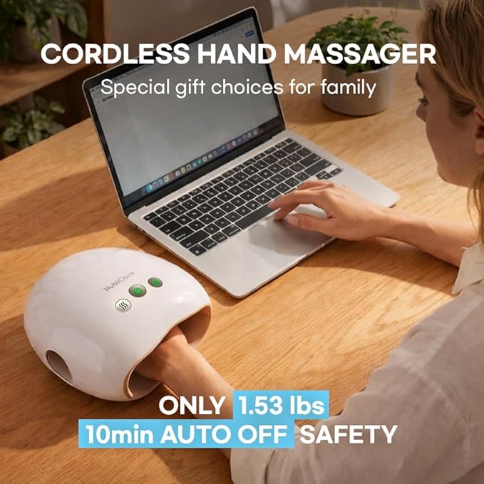 HuBDIC HubiCare Portable Hand Massager with Individual Finger Massage Cordless Heat &amp Compression for Finger Numbness &amp Arthritis Relief Compact Travel &amp Gift Design for Love Ones