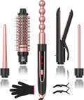 5 in 1 Curling Wand Set Curling Iron with Curling BrushHair Straightener &amp 3 Interchangeable Ceramic Curling Wand(0.35-1) Fast Heat Hair Wand Curler Include Glove &amp 2 Clips for Women Gir