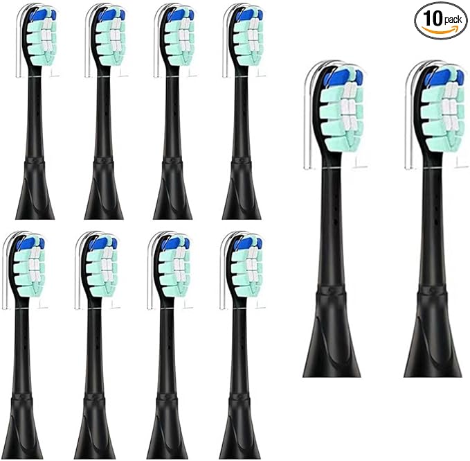 Replacement Toothbrush Heads Compatible with BAOVERI 10 Pack Professional Electric Toothbrush Heads Sensitive Clean Brush Heads Refill for BAOVERI D12 D32 Black