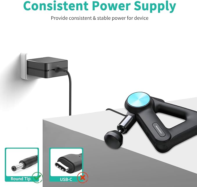 HKY 20V Charger for Theragun EliteTheragun PRO G4 G3 G3PROG3-PROElite-PKG-BLK-US PRO G4 G4Pro Percussive Massager Muscle Gun Stimulator Handheld Deep Tissue Massage Gun Ac DC Adapter Power Supply