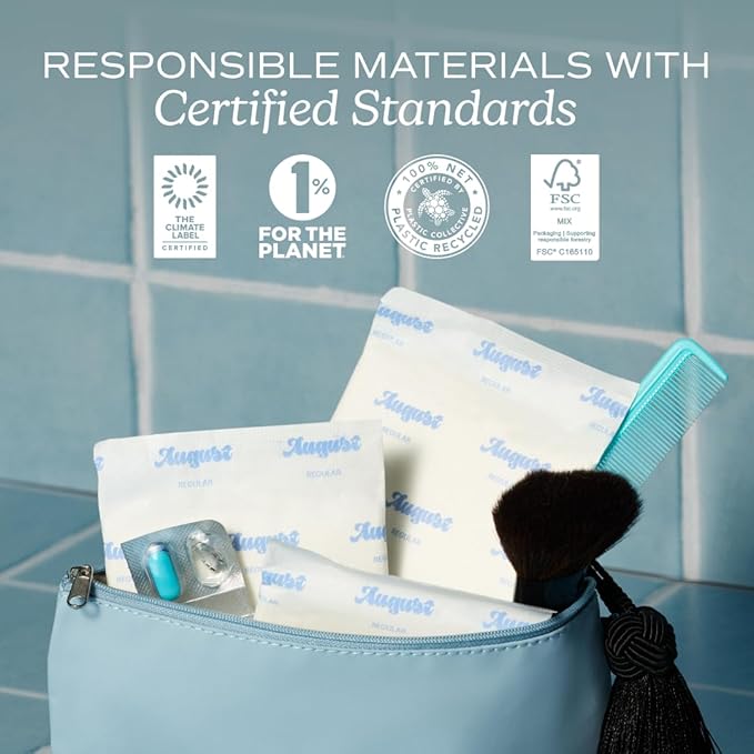 August Regular &amp Super Organic Pads + Cotton Liners Bundle - 74-Pack (36+38) Ultra-Thin Menstrual Pads with Wings + Organic Cotton Panty Liners Non-Toxic Fragrance-Free &amp Hypoallergenic