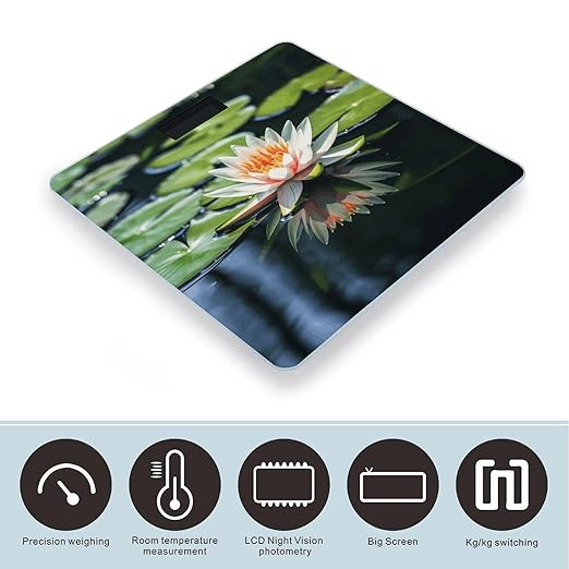 Water Lily Bathroom Scale Automatic Power On/Off Body Scales LCD Backlight Display Square Digital Scale Rounded Corners Bathroom Scales for Home Bedrooms