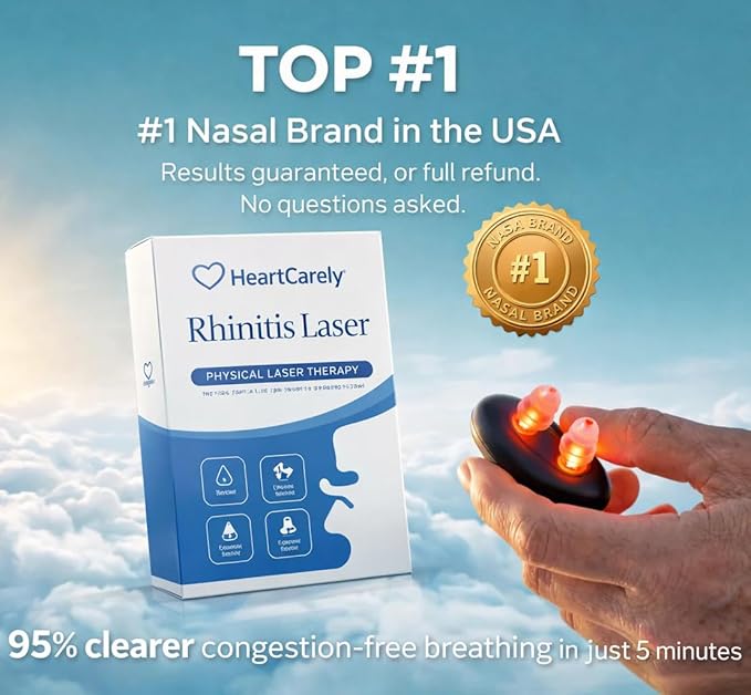 HeartCarely Red Light Nasal Congestion Relief Red Light Nasal Device for Congestion Relief | Red Light for Nose Sinus Support &amp Allergy Comfort | Portable USB Rechargeable Wellness
