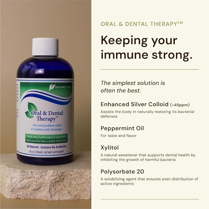 Nature's Rite Colloidal Silver - Oral and Dental Therapy - Mouthwash for Fresh Breath and Healthy Gums - All Natural Oral Care Solution - Polysorbate 20 Silver Colloid Peppermint Oil - 236 ml