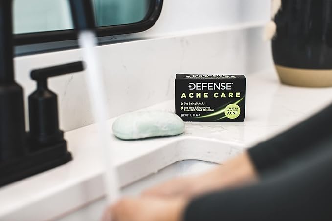 Defense Acne Care Bar Soap 4.2oz 2% Salicylic Acid (2-Pack) &amp Body Wash 32 oz - Natural Shower Gel