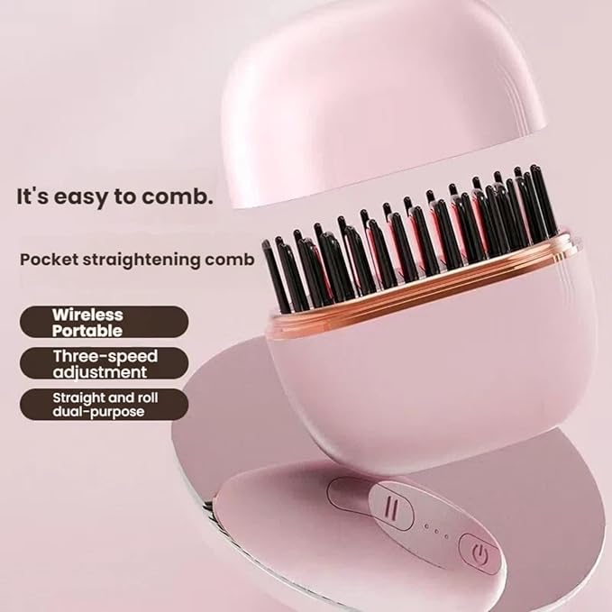 Mini Straightener Rechargeable Portable Hair Straightener Brush Cordless and PortableTravel Straightene MiniFast HeatingSuitable for Travel (Black)