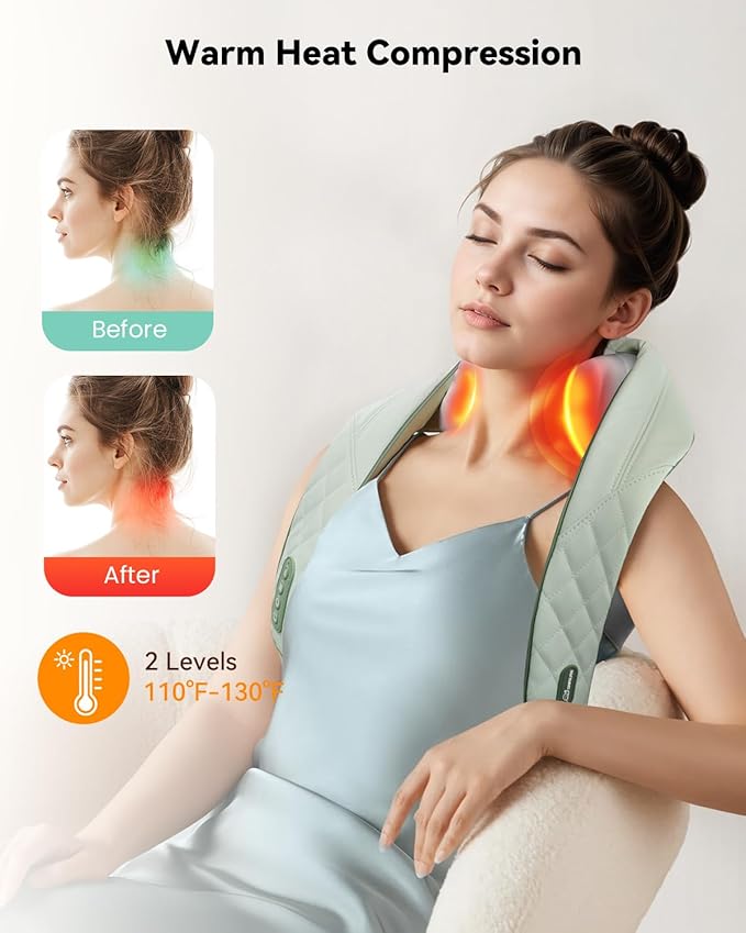 Snailax Cordless Neck Massager with Heat Shiatsu Neck Shoulder Massager for Pain Relief Deep Tissue 4D Kneading Shiatsu Back Massage Pillow Gifts for Women Men