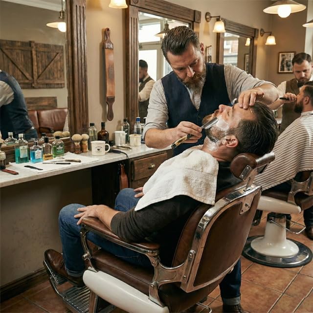 Damascus Steel Straight edge Razor Barber Salon Shaving wet shave real leather sheath for men SM151