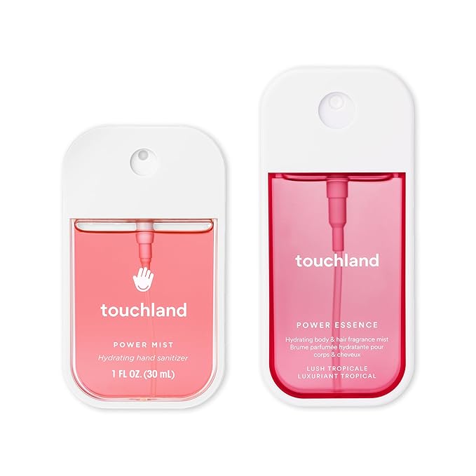 Touchland Juicy Escape – Hydrating Lush Tropicale Body &amp Hair Fragrance Mist and Wild Watermelon Hand Sanitizer Spray – Travel Size Gift Idea Gift Set