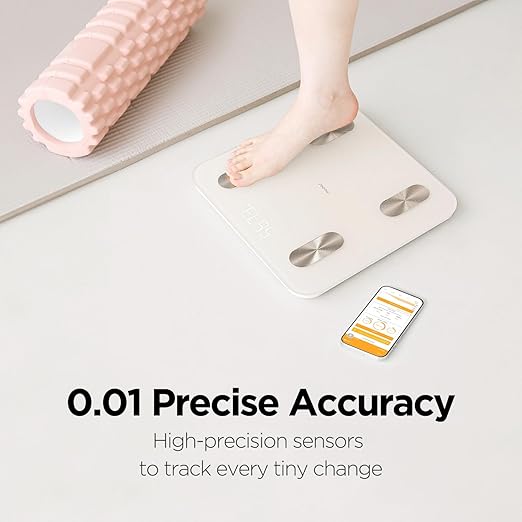 Mooas 11-inch (28cm) Bluetooth Smart Scale (Ivory) Digital Body Composition Analyzer for Weight BMI &amp Muscle Mass High Accuracy Fitness Tracker Syncs 20 Essential Metrics