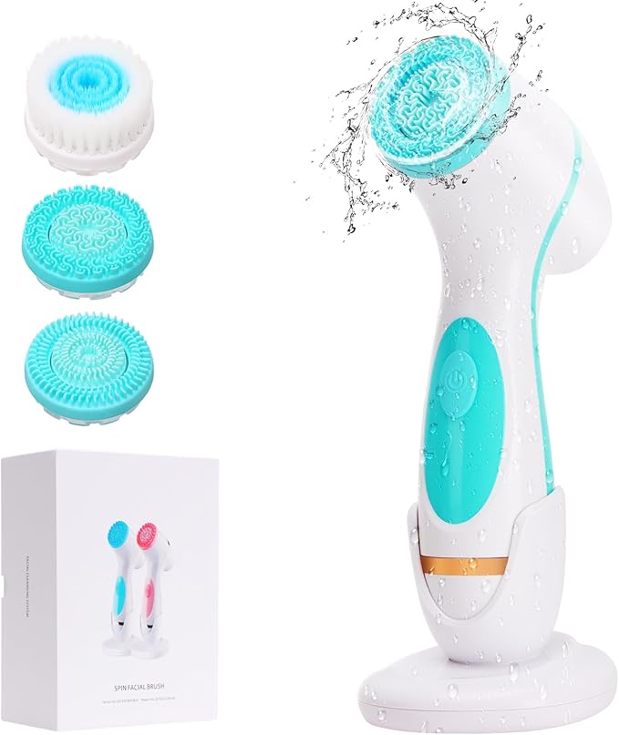 Facial Cleansing Brush 3 in 1 Electric Face Scrubber with 3 Brush Heads for Women/Men Waterproof Rechargeable Face Cleansing Brush for Dry Oily Sensitive Skin (Blue)